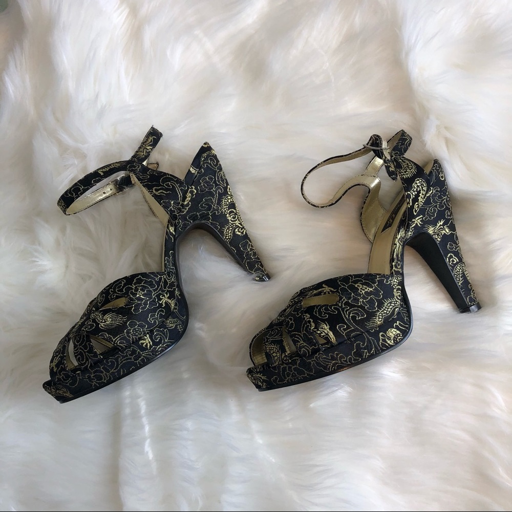 Pin Up Couture Dragon Gold and Black Heels